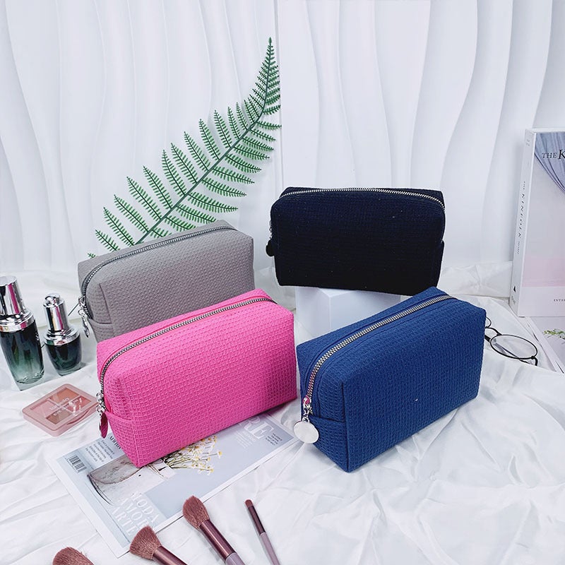 Selling Waffle Cosmetic Bag Large Capacity Portable Travel Storage Bag Solid Color Small Square Bag Women'S Wash Bag - Image 3